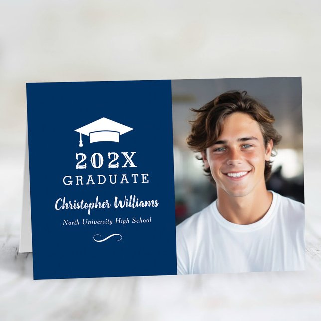 2025 Graduate Navy Graduation Photo Thank You Card (Creator Uploaded)