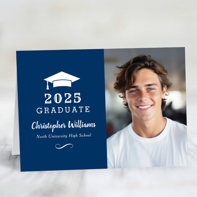 2025 Graduate Navy Graduation Photo Thank You Card (Creator Uploaded)