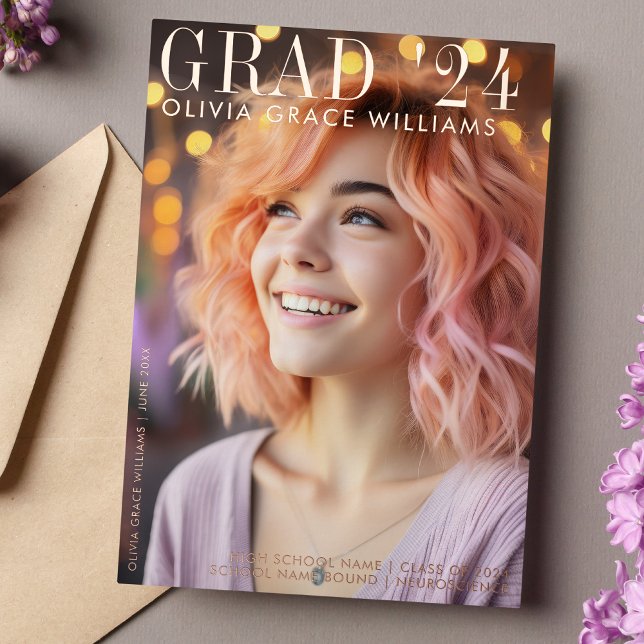 2025 Graduate Overlay Magazine Foil Announcent Holiday Card (Creator Uploaded)