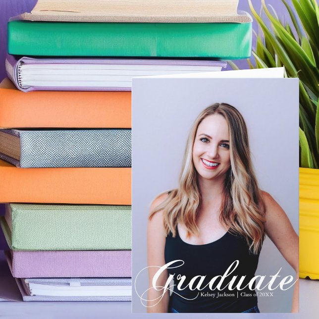 2025 Graduate Photo White Flourish Script Folded Announcement (Creator Uploaded)