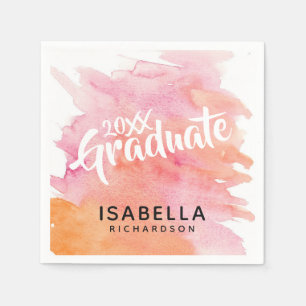 2025 Graduate Pink and Orange Watercolor Napkin