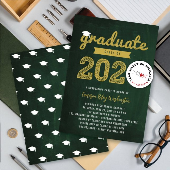2025 Graduate Sketch Retro Chalkboard Grad Party Invitation (2025 Gold Graduate Sketch Retro Green Chalkboard Graduation Party Invitation @ fatfatin)