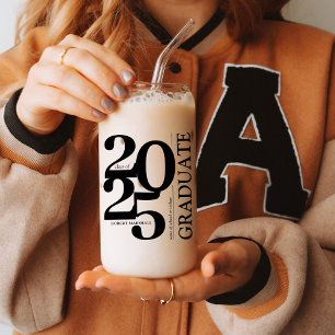 2025 Graduate Trendy Black Graduation Can Glass