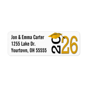 2025 Graduation Black and Gold School Colours Return Address Label