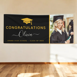 2025 Graduation Black Gold High School College Banner