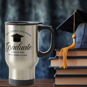 2025 Graduation Blue Gold Custom High School Name Travel Mug