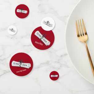 2025 Graduation Diploma on White and Red Confetti