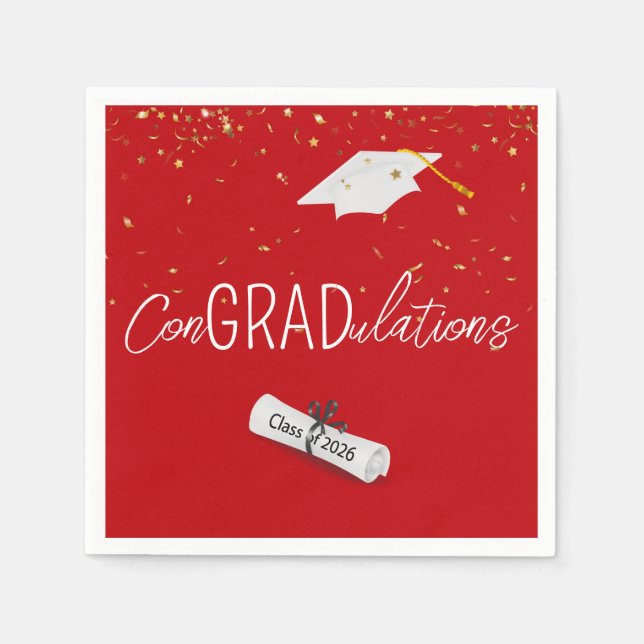 2025 Graduation Gold Confetti and Cap Napkin (Front)