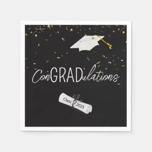 2025 Graduation Gold Confetti and Cap Napkin