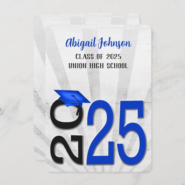 2025 Graduation In Blue and Black School Colours Invitation (Front/Back)