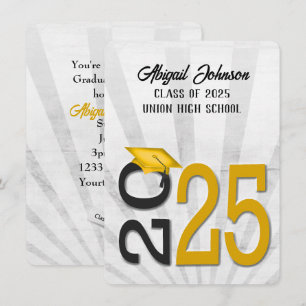 2025 Graduation In Gold and Black School Colours Invitation