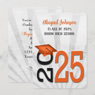 2025 Graduation In Orange and Black School Colours Invitation