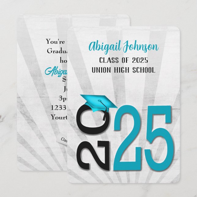 2025 Graduation In Teal and Black School Colours Invitation (Front/Back)