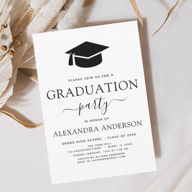 2025 Graduation Party Black White Modern Elegant Invitation (Creator Uploaded)