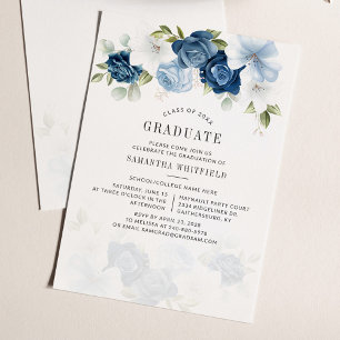 2025 Graduation Party Dusty Blue Floral Invitation