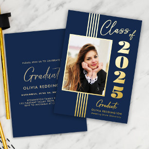2025 Graduation Party Photo Frame Navy Gold