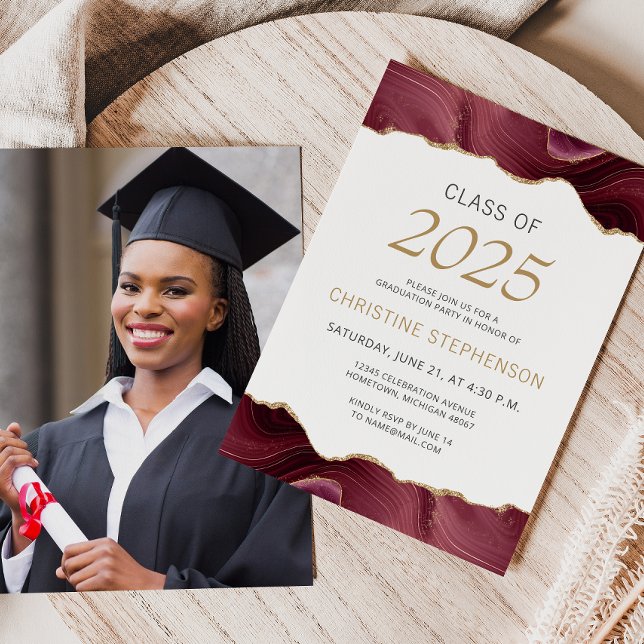 2025 Graduation Photo Burgundy Agate Invitation (Creator Uploaded)