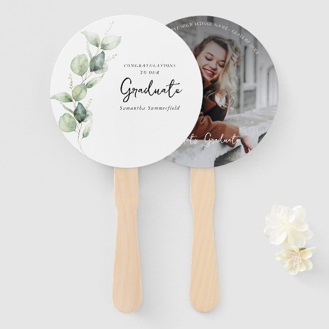 2025 Graduation Photo Eucalyptus Graduate Hand Fan (Front and Back)