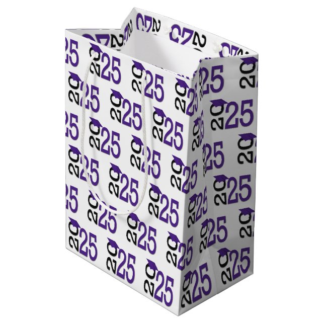 2025 Graduation Purple and Black Medium Gift Bag (Back Angled)