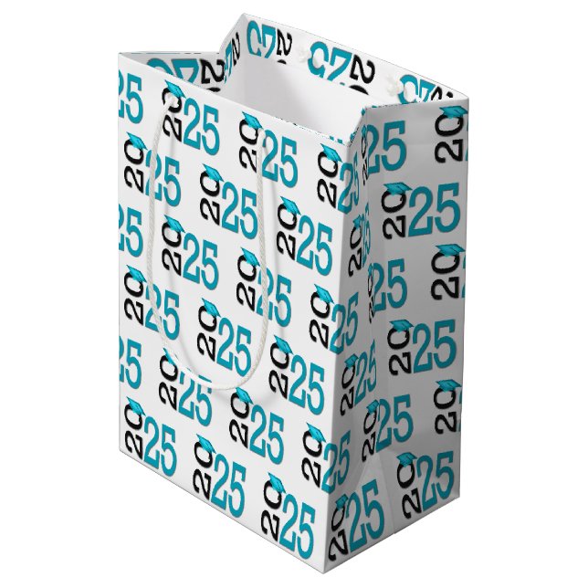 2025 Graduation Teal and Black Medium Gift Bag (Back Angled)