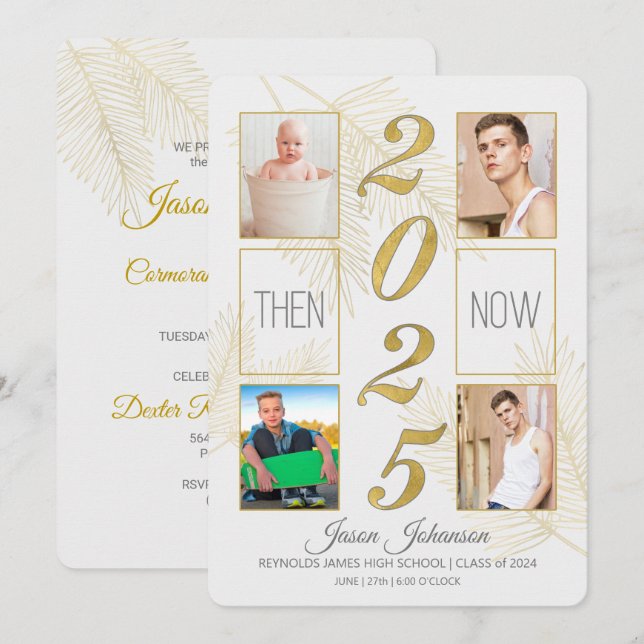2025 Graduation Then and Now 4 Photo Invitation (Front/Back)