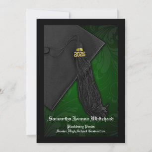 2025 Green and Black Tassel Charm Graduation Invitation