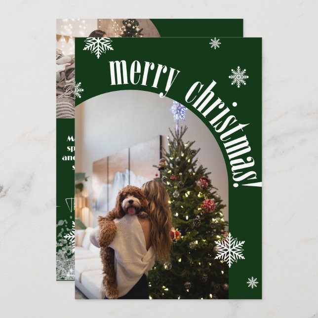 2025 Green Retro Merry Christmas Glitz Photo Card (Front/Back)