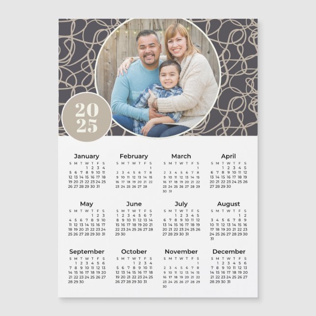 2025 Grey Beige Custom Photo Magnetic Calendar (Front)