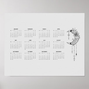 2025 Grey Moon Calendar Poster