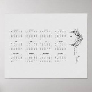 2025 Grey Moon Calendar Poster