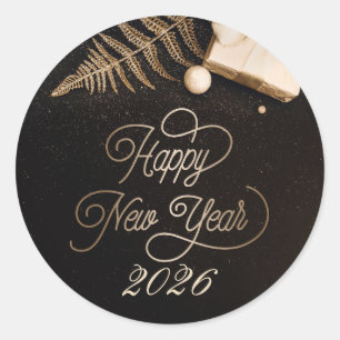 2025 Happy New Year  Black Custom Gold Business Classic Round Sticker