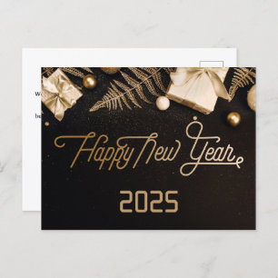 2025 Happy New Year  Black Custom Gold Business Holiday Postcard