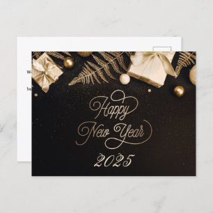 2025 Happy New Year  Black Custom Gold Business Holiday Postcard