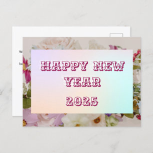 2025 Happy New Year Floral Custom Pink Business Holiday Postcard