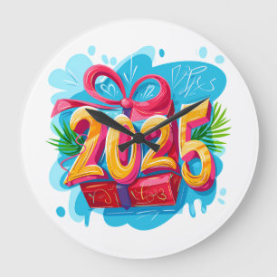 2025 Happy New Year  Large Clock