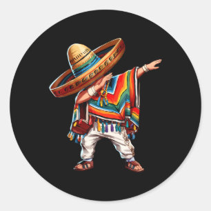 2025 Happy Party Mexican Boy Dabbing Poncho Cinco  Classic Round Sticker