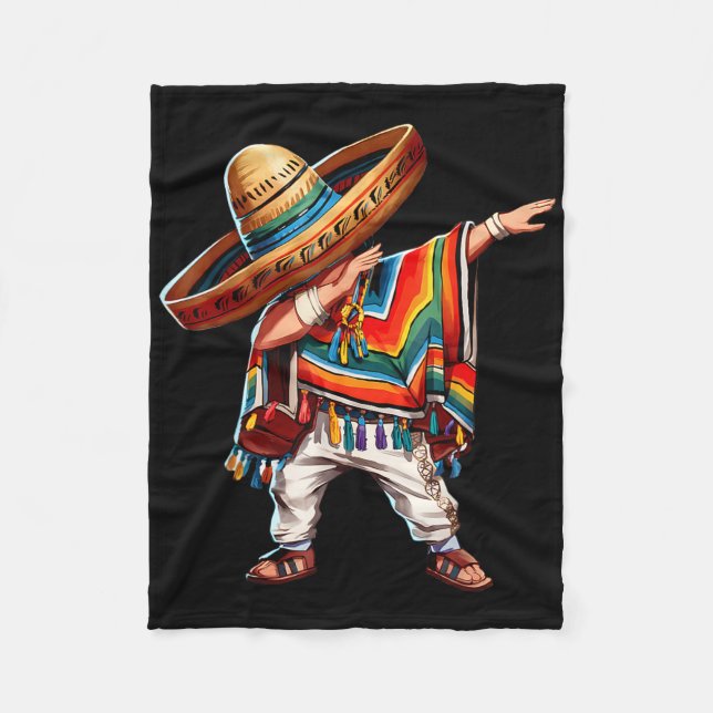 2025 Happy Party Mexican Boy Dabbing Poncho Cinco  Fleece Blanket (Front)