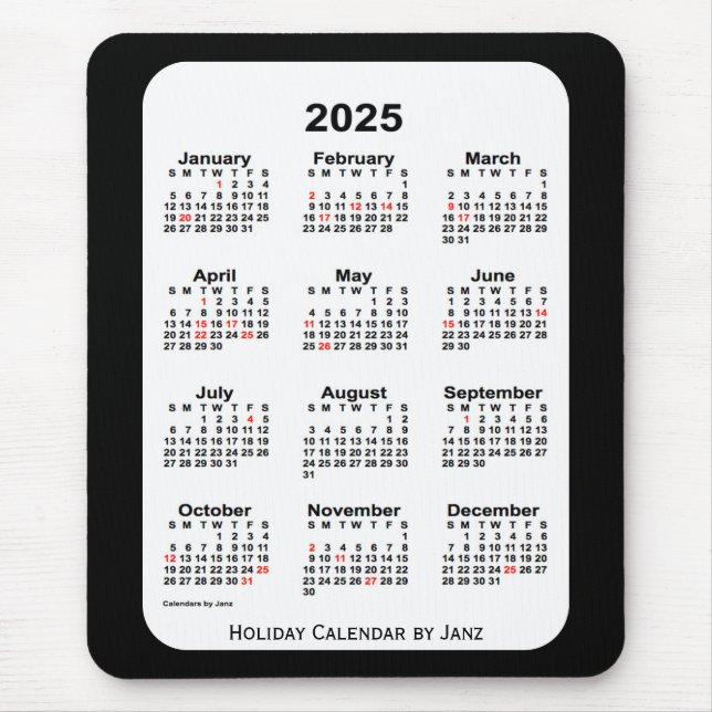 2025 Holiday Two Tone Black Calendar by Janz Mouse Pad (Front)