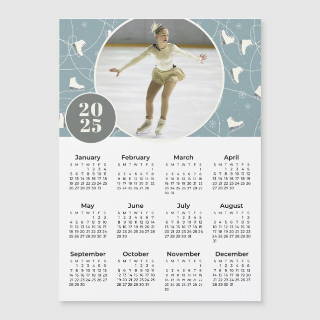 2025 Ice Skates Custom Photo Magnetic Calendar (Front)
