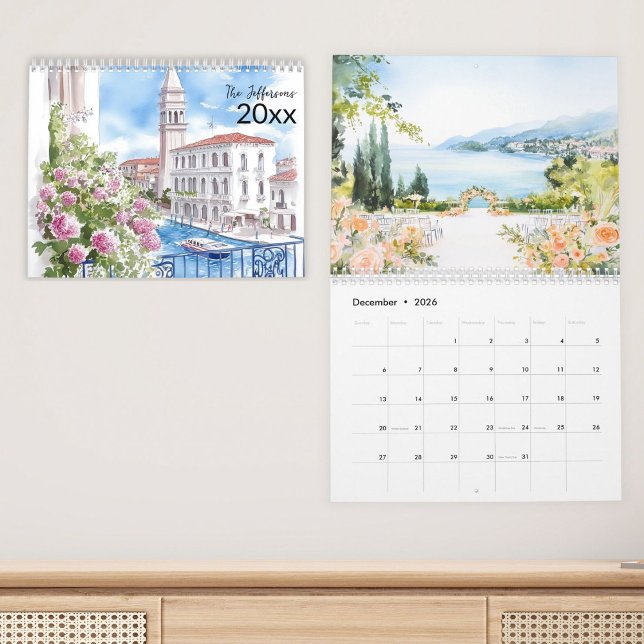 2025 Italy Scenery Watercolor Family Calendar (beautiful italian scenic view wall 2026 personalized calendar)
