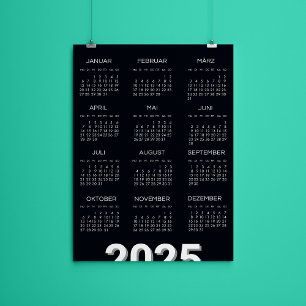 2025 Kalender Deutsch Black And White Invitation