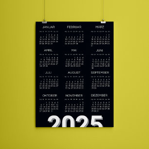 2025 Kalender Deutsch Black And White Magnetic Invitation