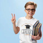 2025 Kindergarten Graduate Custom Graduation Kids T-Shirt<br><div class="desc">This cool custom kindergarten graduation kids t-shirt features chic black typography under a high school or college name for the class of 2025. Customize with your name under the lovely calligraphy that reads graduation for a great kinder graduate keepsake tee. Commemorative shirt gift for kindergartners.</div>
