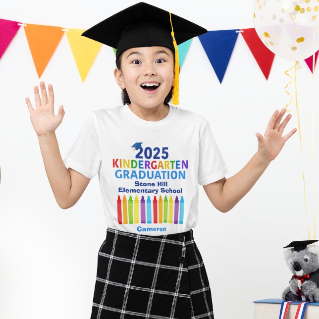 2025 Kindergarten Graduate Cute Crayon Custom Kids T-Shirt (Creator Uploaded)