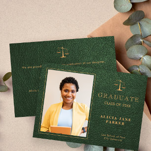 2025 Law school graduation green gold photo Announcement