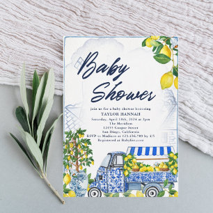 2025 Lemon Italian Blue Baby Shower Invitation
