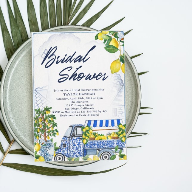 2025 Lemon Italian Blue Bridal Shower Invitation  (Creator Uploaded)