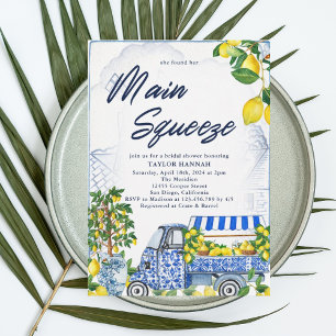 2025 Lemon Italian Blue Bridal Shower Invitation