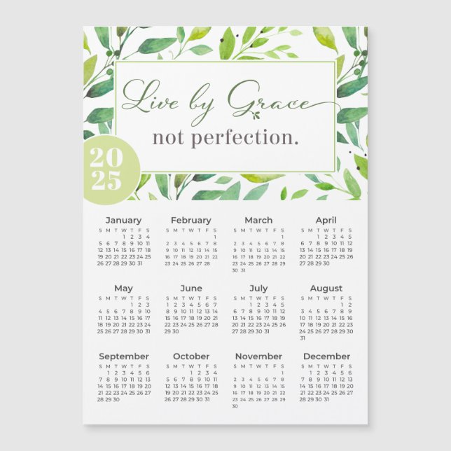2025 Live by Grace Green Leaves Magnet Calendar (Front)