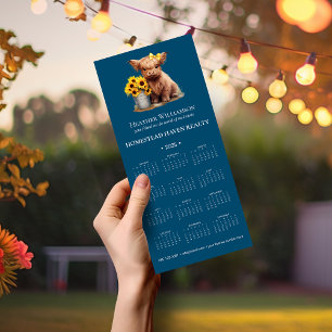 2025 Magnetic Highland Cow Business Calendar/Blue